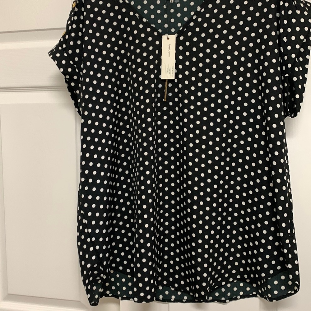 Plus size black with white polka dots  never worn blouse.
